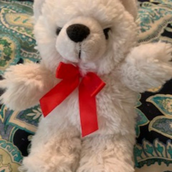 ❤️3/$20 White stuffed bear with red bow - Picture 2 of 4